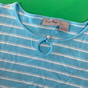 Coral‎ Bay Women's Blue Striped Cotton Top with Keyhole Detail Size L